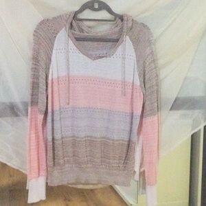 Pink and beige and white hoodie sweater